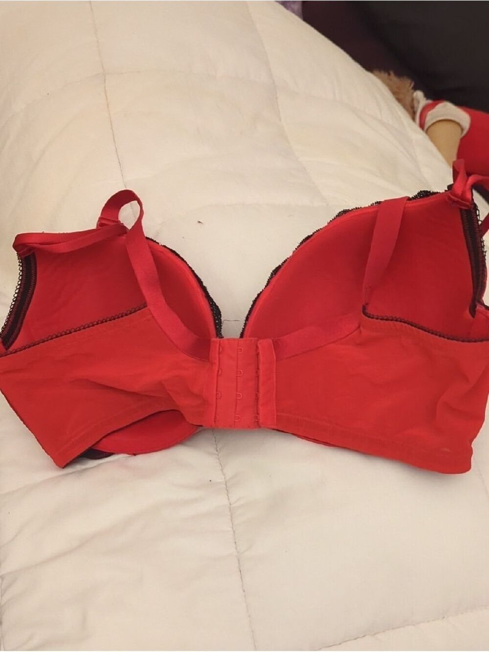 Lane Bryant Cacique: Red w/ Black Lace Trim Jacquard Style Bra Size 42DD-NWOT - Picture 6 of 11